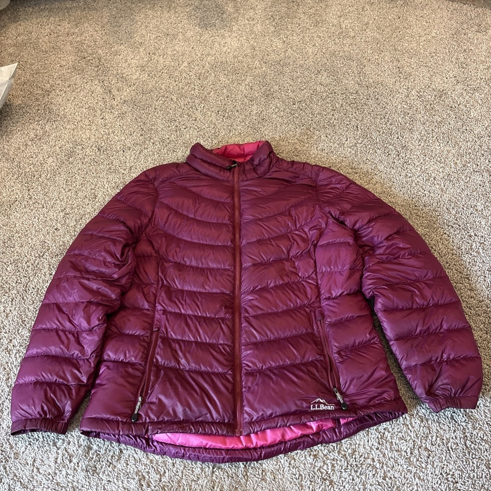 L.L. Bean 850 Fill Down Puffer Jacket Womens L Petite Pertex Magenta Packable